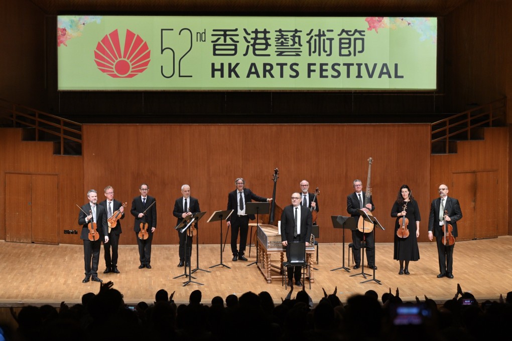 The early music ensemble Concerto Italiano and founder-conductor Rinaldo Alessandrini receive the applause of the audience at the Hong Kong City Hall Concert Hall during their performance of music by Vivaldi for the 2024 Hong Kong Arts Festival. The Lucerne Festival Strings also performed there. Photo: HKAF