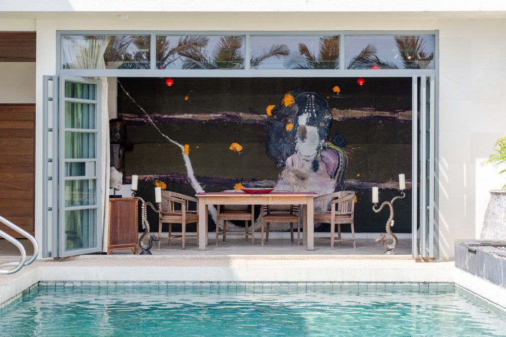 In the dining room of the de Tilly family’s hilltop home in Sai Kung, in Hong Kong’s New Territories, the back wall is filled with an untitled painting by American artist Julian Schnabel. The house is full of art wherever one turns. Photo: Eugene Chan. Styling: Flavia Markovits