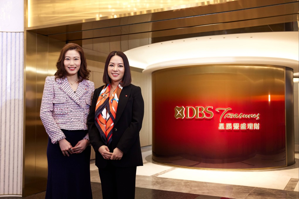 Amy Kwan (left), head of business planning, customer segment and ecosystem, consumer banking group and wealth management, DBS Bank Hong Kong; and Maggie Yung, head of treasures and distribution for consumer banking group and wealth management, DBS Bank Hong Kong.