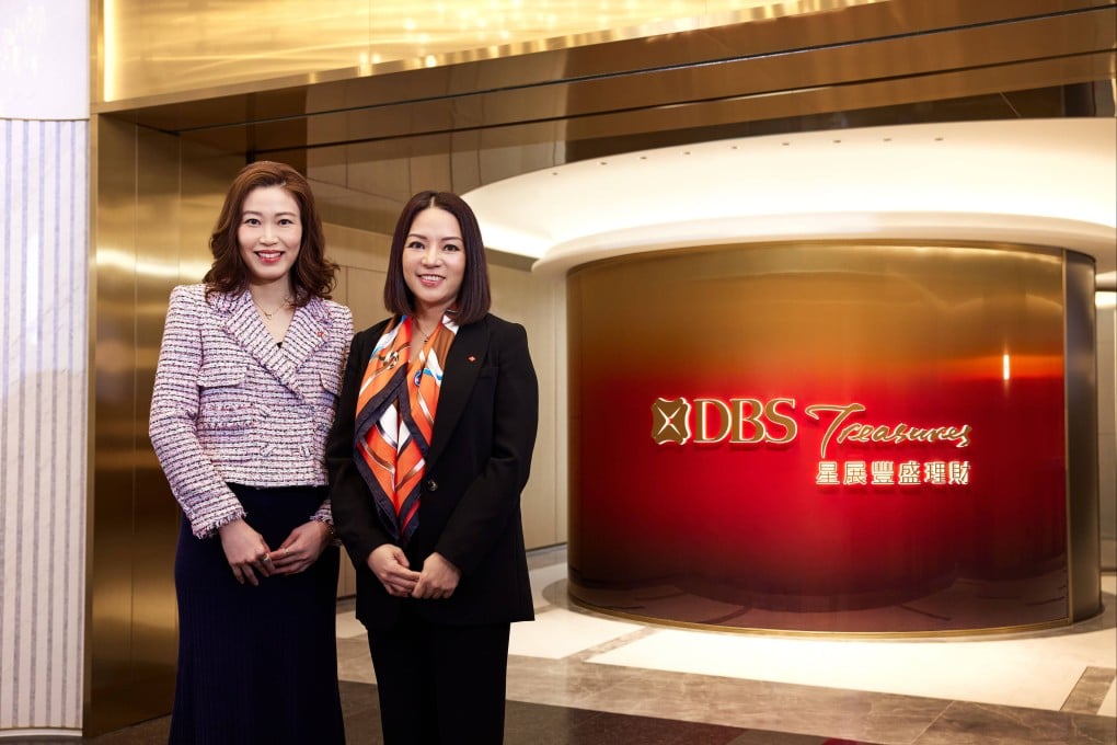 Amy Kwan (left), head of business planning, customer segment and ecosystem, consumer banking group and wealth management, DBS Bank Hong Kong; and Maggie Yung, head of treasures and distribution for consumer banking group and wealth management, DBS Bank Hong Kong.