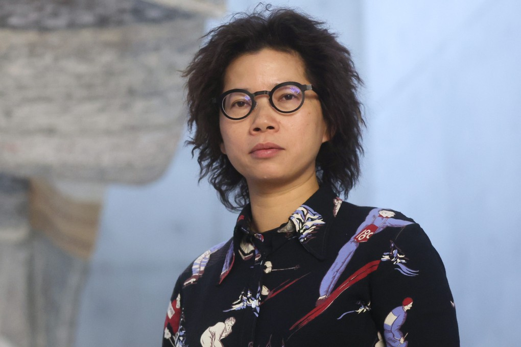 Movana Chen at her Knitting Conversations exhibition at M+. The Hong Kong artist, best known for her clothes knitted from shredded magazines, reveals how her work has helped her forge friendships all around the world. Photo: Edmond So