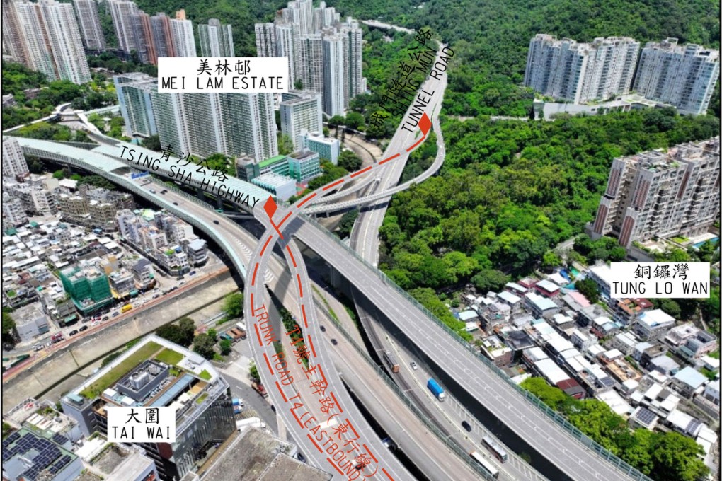 An illustration of the connection points for the Shing Sun Tunnel Road and Tsing Sha Highway to the Trunk Road T4. Photo: Handout