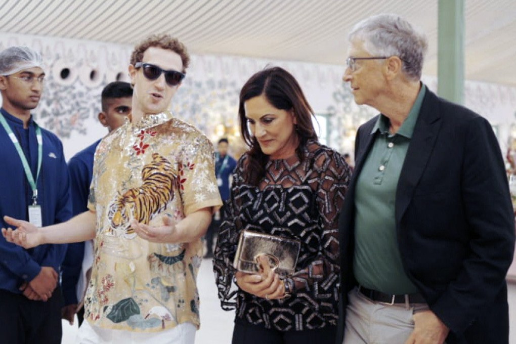 Mark Zuckerberg talks to Paula Hurd and Bill Gates at a pre-wedding bash for billionaire Mukesh Ambani’s son in Jamnagar, India, on March 2. Some three-quarters of the world’s wealth today is owned by just one-tenth of the population. Photo: Reliance Industries via AP