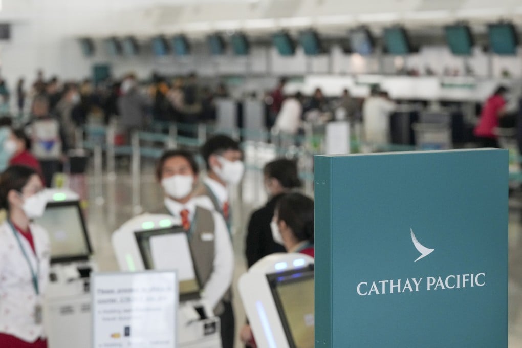 A Cathay Pacific counter at Hong Kong International Airport. The flag carrier posted HK$9.78 billion net profit last year. Photo: Eugene Lee