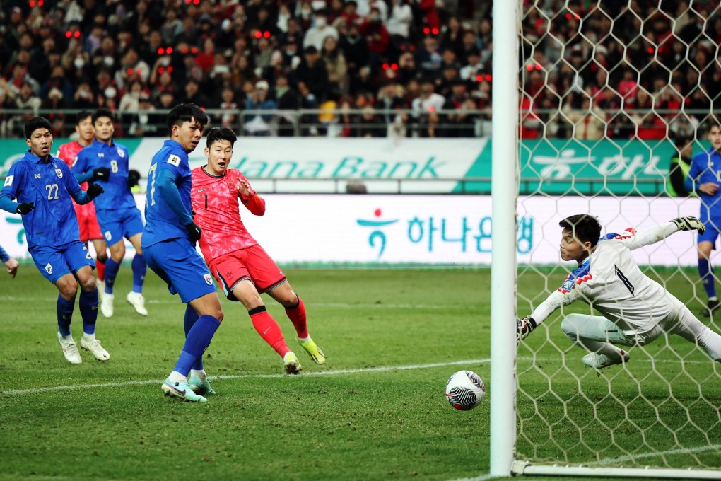 Skipper and Spurs ace Son Heung-min scores for South Korea against Thailand, who came back to draw 1-1. Photo: Reuters