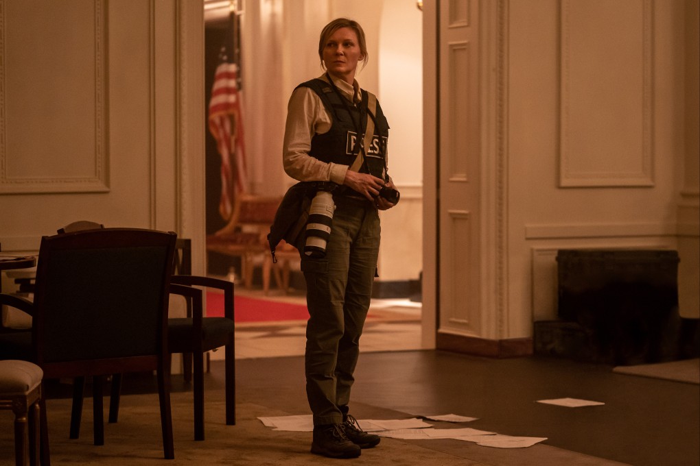 Kirsten Dunst in a still from Civil War (category TBC), directed by Alex Garland. Nick Offerman, Wagner Moura co-star.
