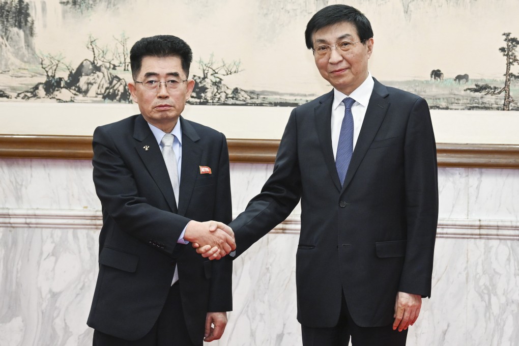 Wang Huning (right), who heads China’s top political advisory body, meets Kim Song-nam, director of the international department of the Workers’ Party of Korea, in Beijing on Thursday. Photo: Xinhua