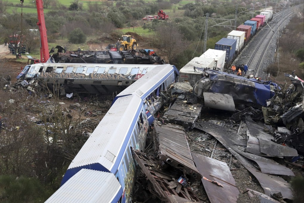 Two trains in Greece collided in February 2023, killing 57 people. Photo: AP