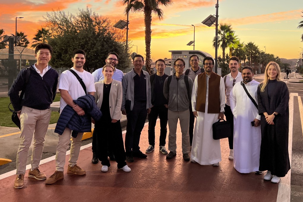 The Animoca Brands team, including co-founder Yat Siu (sixth from right), poses with the team from Neom in Saudi Arabia’s smart city on December 11, 2023. Photo: Animoca Brands