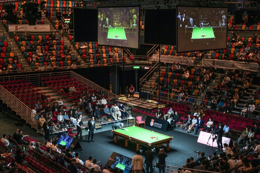 England’s Judd Trump and Jack Lisowski compete during 2024 Hong Kong Snooker All-Star Challenge at Queen Elizabeth Stadium. The red seats on the sides are some of most expensive on offer. Photo: Sam Tsang