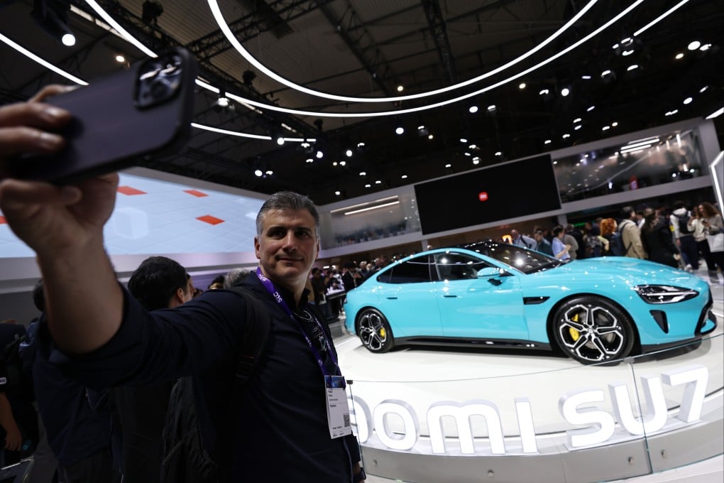 Xiaomi’s SU7 car is displayed at the Mobile World Congress in Barcelona, Spain, last month. Photo: Xinhua