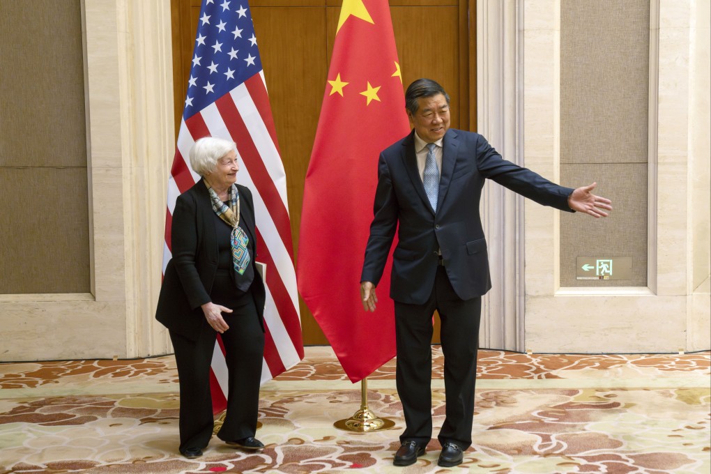 Vice-Premier He Lifeng gestures to US Secretary of the Treasury Janet Yellen during her visit to Beijing in July. She is scheduled to return to China in early April. Photo: AP