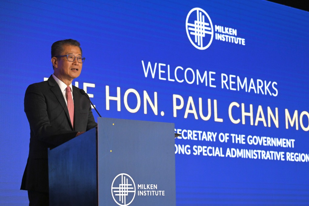 Financial Secretary Paul Chan attends the Milken Institute’s Global Investors’ Symposium in Hong Kong on March 26, 2024. Photo: SCMP