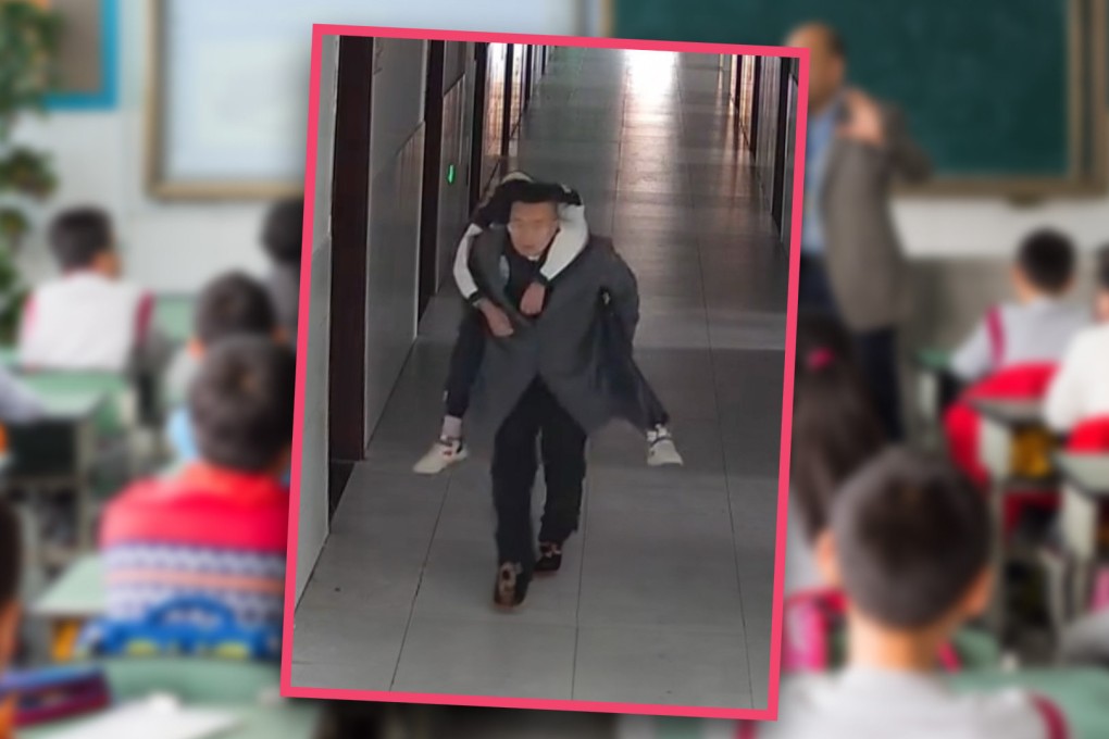 Over two years, a caring teacher in China has regularly given a student who suffers from a rare and extreme sleep disorder a piggy back home when he nods off in class. Photo: SCMP composite/Shutterstock/Weibo