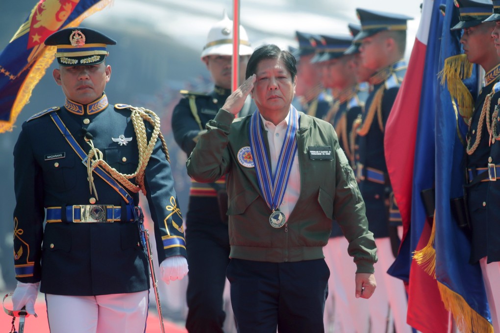 President Ferdinand Marcos Jnr reviews honour guards during the Philippine Air Force (PAF) anniversary at Clark air base in Angeles City, Philippines on July 3, 2023. Photo: EPA-EFE