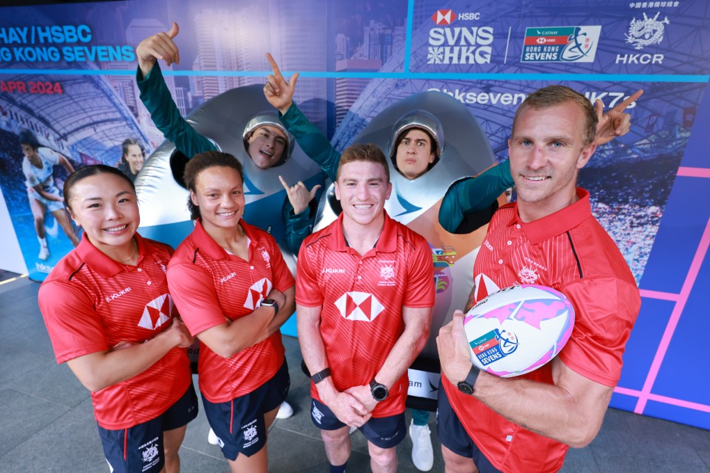Among the players selected for Hong Kong for the Sevens are (from left) Nam Ka-man, Natasha Olson Thorne, Hugo Stiles and Max Woodward. Photo: May Tse