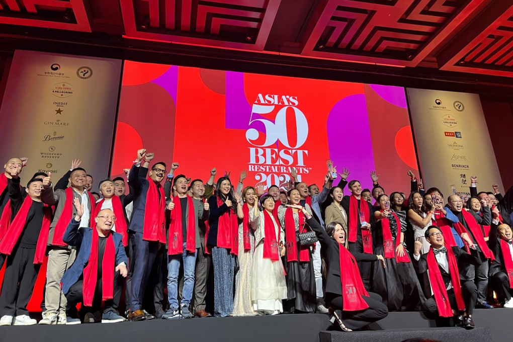 Representatives of the restaurants ranked by Asia’s 50 Best Restaurants in 2024 on stage at the presentation in Seoul, South Korea. Tokyo restaurant Sézanne  was crowned the new No 1, while Singapore has the most restaurants ranked in the top 50. Photo: Charmaine Mok