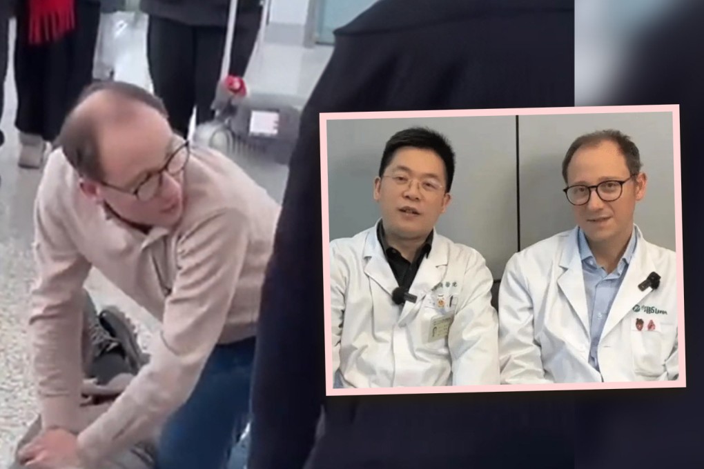 The story of a woman in China whose life was saved twice, once by a Spanish doctor who was waiting for a flight when she had a heart attack at an airport, and second by pioneering surgery, has captivated mainland social media. Photo: SCMP composite/Weibo/Douyin