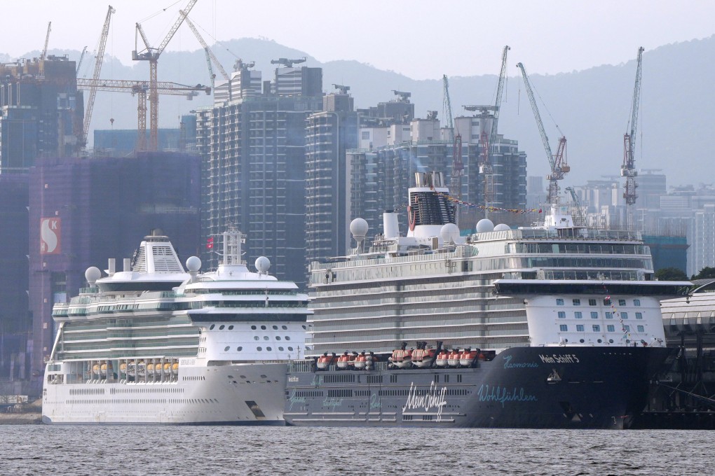 Cruise ships Mein Schiff 5 (right) and Serenade of the Seas dock at the Kai Tak Cruise Terminal. Photo: Sam Tsang