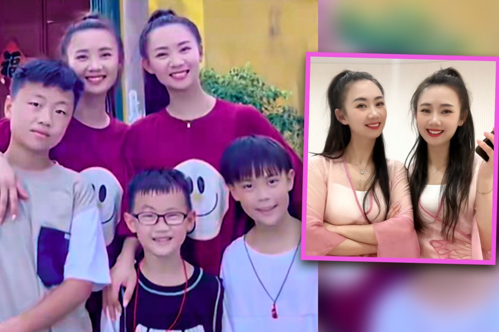 Twin sisters in China who have been reunited after three decades apart, share the identical hairstyle, fashion sense and even gave their sons the same name. Photo: SCMP composite/Baidu/Douyin