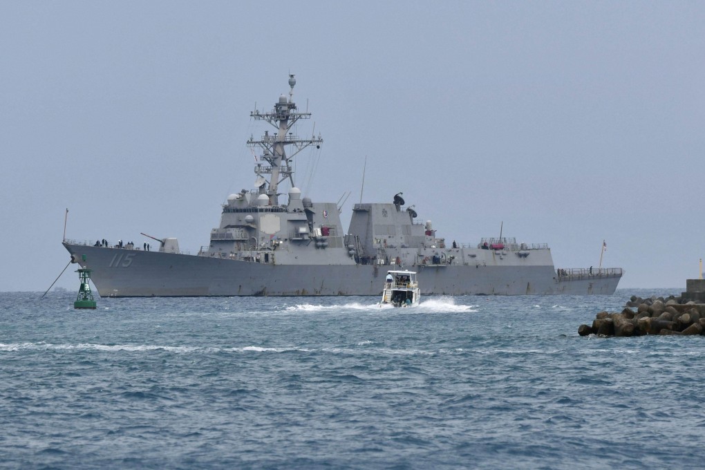 The US Navy destroyer Rafael Peralta makes a port call at Ishigaki Island in the southwestern Japan prefecture of Okinawa on March 11. Photo: Kyodo