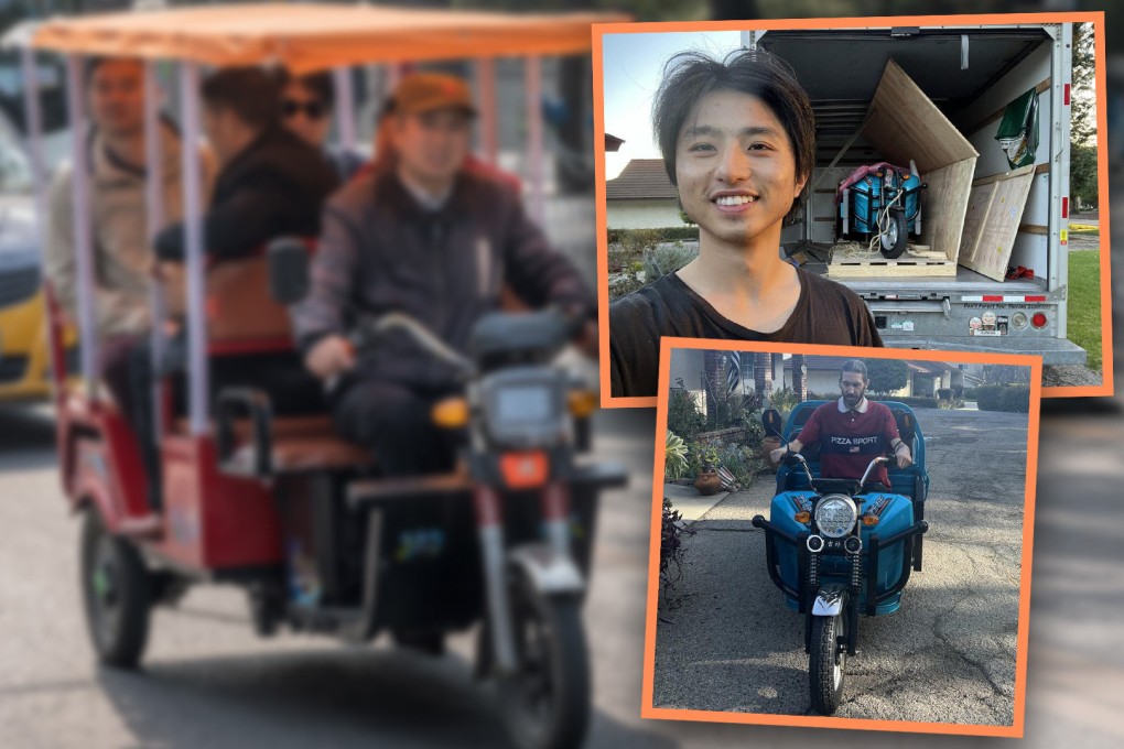 Man in China exports electric pedicabs to US as popular alternatives to cars, says profits no better than selling clothes. Photo: SCMP composite/Shutterstock/Baidu
