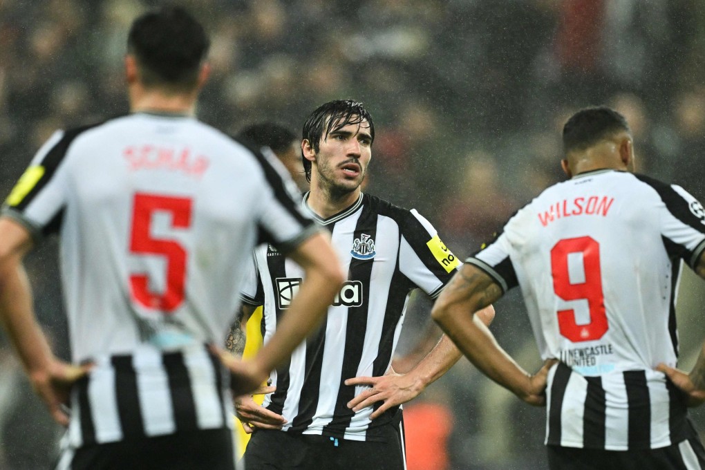 Newcastle’s biggest purchase, Italian midfielder Sandro Tonali (centre), played only 12 games before being banned for betting offences. Photo: AFP