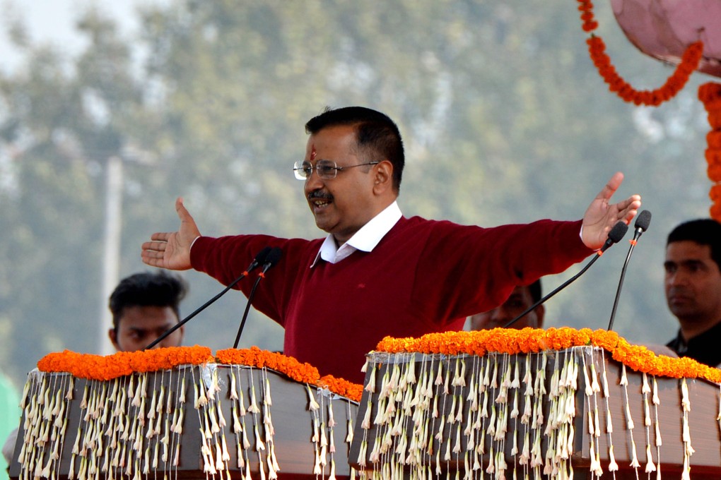 Arvind Kejriwal addresses the crowd after taking oath as Delhi Chief Minister in New Delhi, on February 16, 2020. Photo: Xinhua