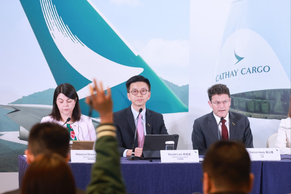 Cathay Pacific’s senior management take questions during the announcement of the company’s annual results at the JW Marriott Hotel in Admiralty on March 13. Photo: May Tse