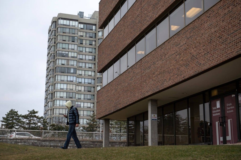 A student exits Hanson College’s Brampton campus in Ontario, Canada. Photo: Bloomberg
