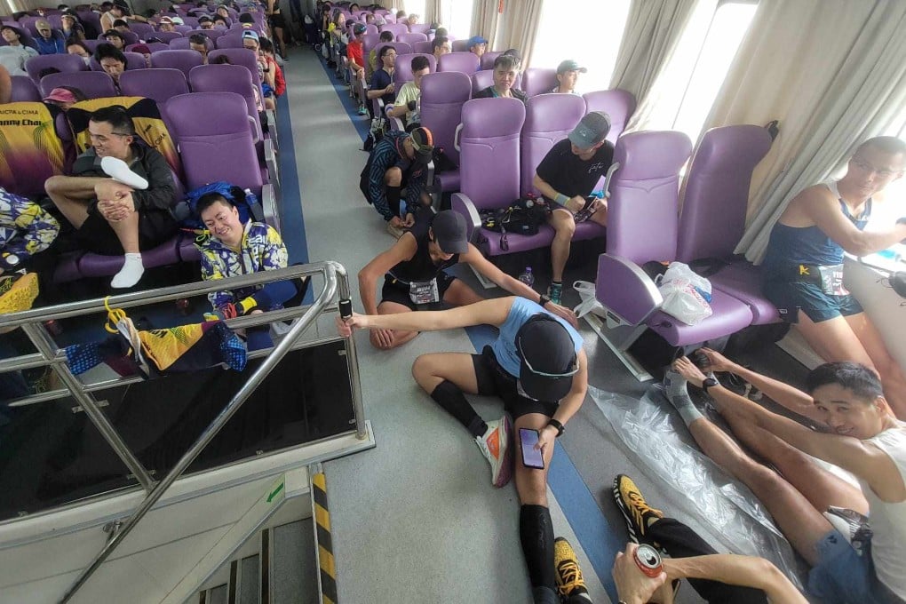 Runners of the 4 Trail Ultra Loop pack on to the ferry from Tuen Mun to Lantau Island. Photo: No Race No Goal