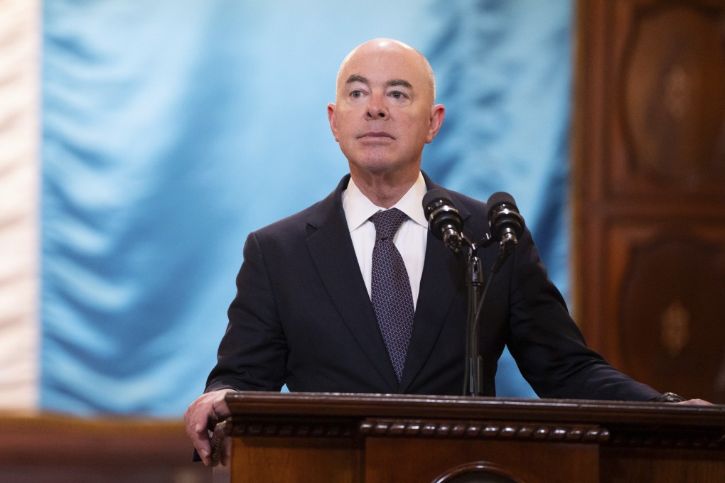 US Homeland Security Secretary Alejandro Mayorkas at the National Palace in Guatemala City on March 21. Photo: AP