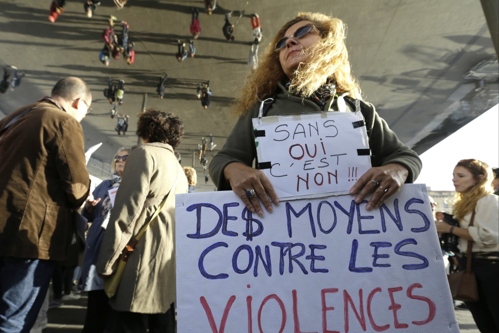 Protesters at a rally denouncing violence against women in Marseille, southern France. Photo: AP