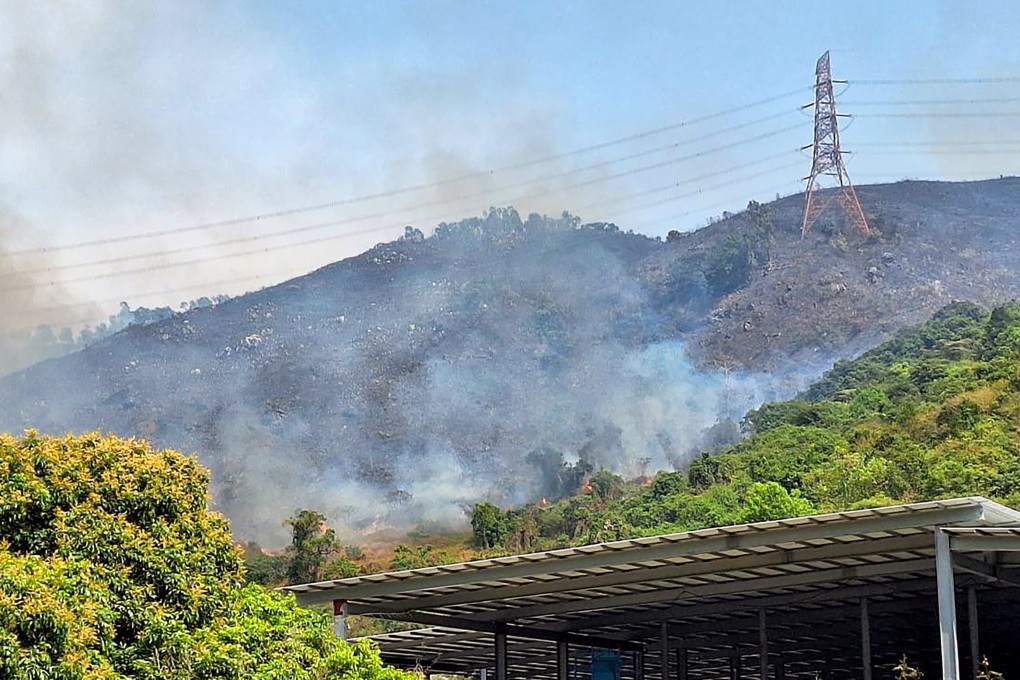 A hill fire in Yuen Long affected electricity pylons, the company said. Photo: CLP