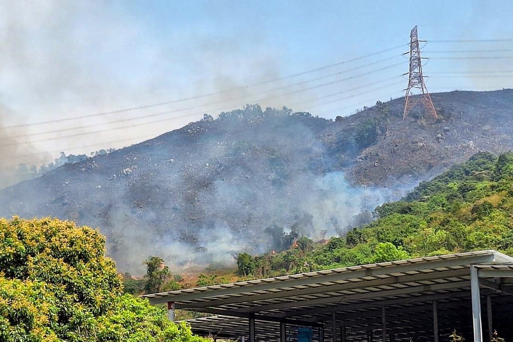 A hill fire in Yuen Long affected electricity pylons, the company said. Photo: CLP
