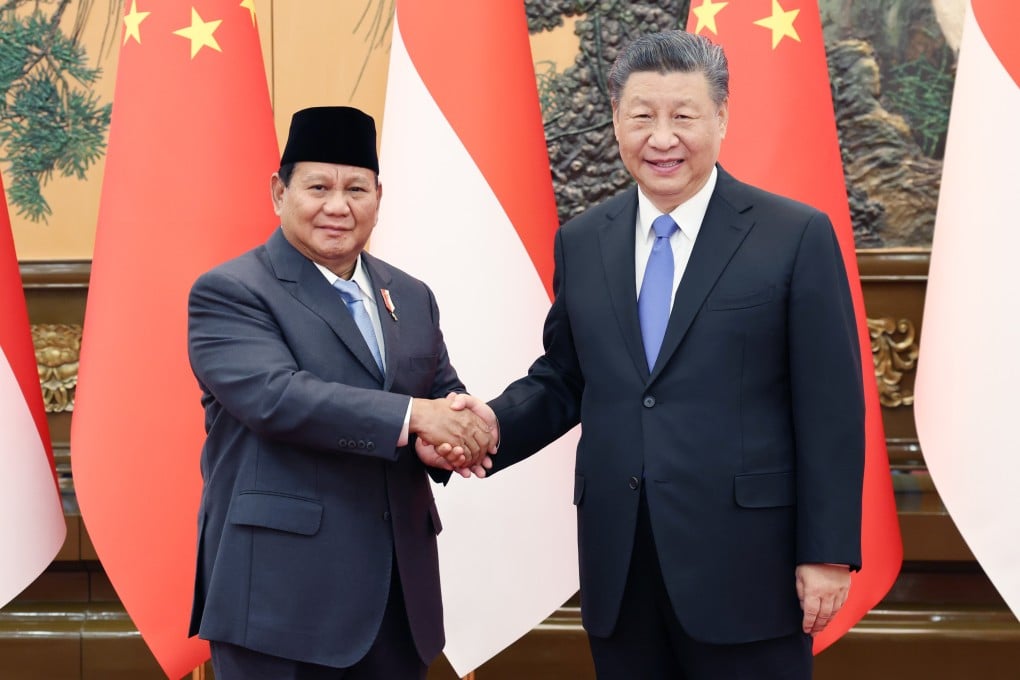 Chinese leader Xi Jinping (right) meets Indonesian president-elect Prabowo Subianto in Beijing on Monday. Photo: Xinhua