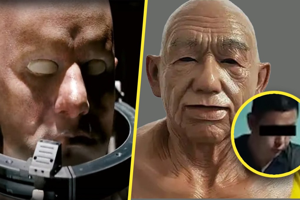 A bungling burglar in China who tried to evade police by wearing a hyper-real silicone mask while committing his crimes was caught by police within 24 hours, causing much amusement on mainland social media. Photo: SCMP composite/Bilibili/YouTube