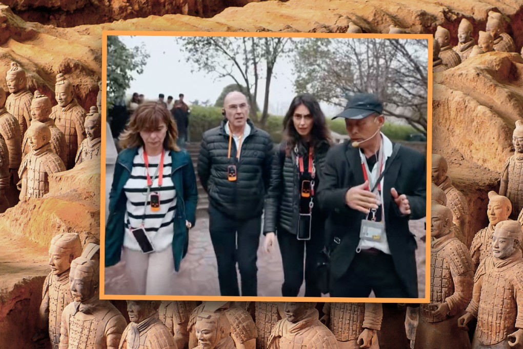 An elderly tour guide in China has impressed foreign visitors with his impeccable English and warm hospitality, delighting mainland social media. Photo: SCMP composite/Shutterstock/Douyin