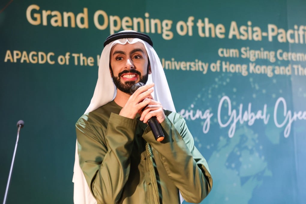 Sheikh Ali Rashed Ali Saeed Al Maktoum speaks at a ceremony at Hang Seng University in Sha Tin on March 26. Photo: Yik Yeung-man