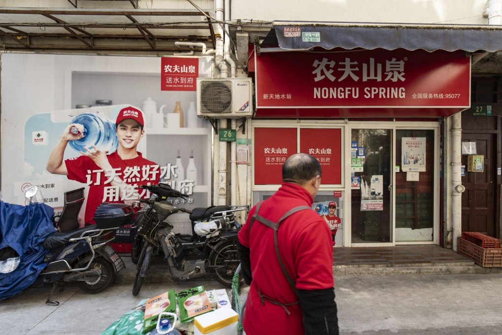 A Nongfu Spring store in Shanghai on March 13, 2024. Chinese beverage giant Nongfu Spring is the latest major brand to come under fire from the mainland’s online army of nationalist citizens, underscoring challenges for domestic firms navigating an increasingly patriotic environment. Photo: Bloomberg