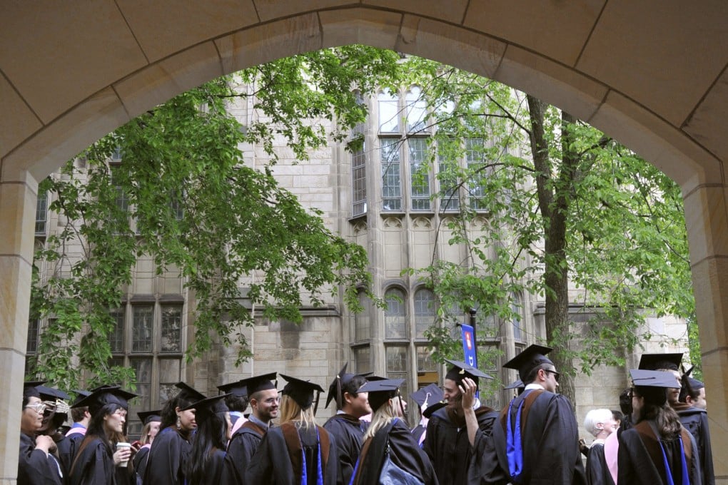 Students at Yale University in the USA. Hong Kong Chinese parents may opt to move their child to an international school, in part to make it easier for them to attend university overseas.
Photo: AP Photo