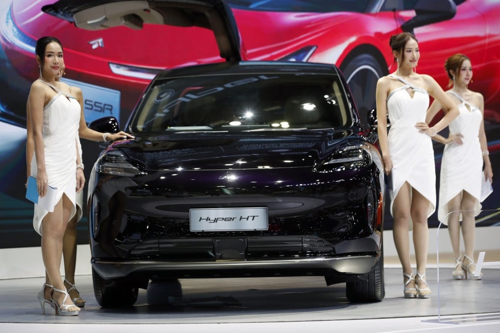 Models present Chinese automaker GAC’s Aion Hyper HT at the 45th Bangkok International Motor Show 2024 in Nonthaburi province on the outskirts of Bangkok, on March 28, 2024. Photo: EPA-EFE
