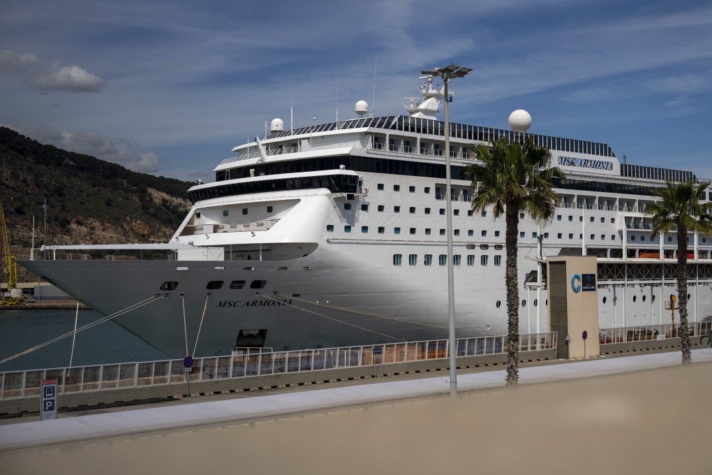 A view of the cruise ship MSC Armony moored in the port of Barcelona, Spain. Photo: AP