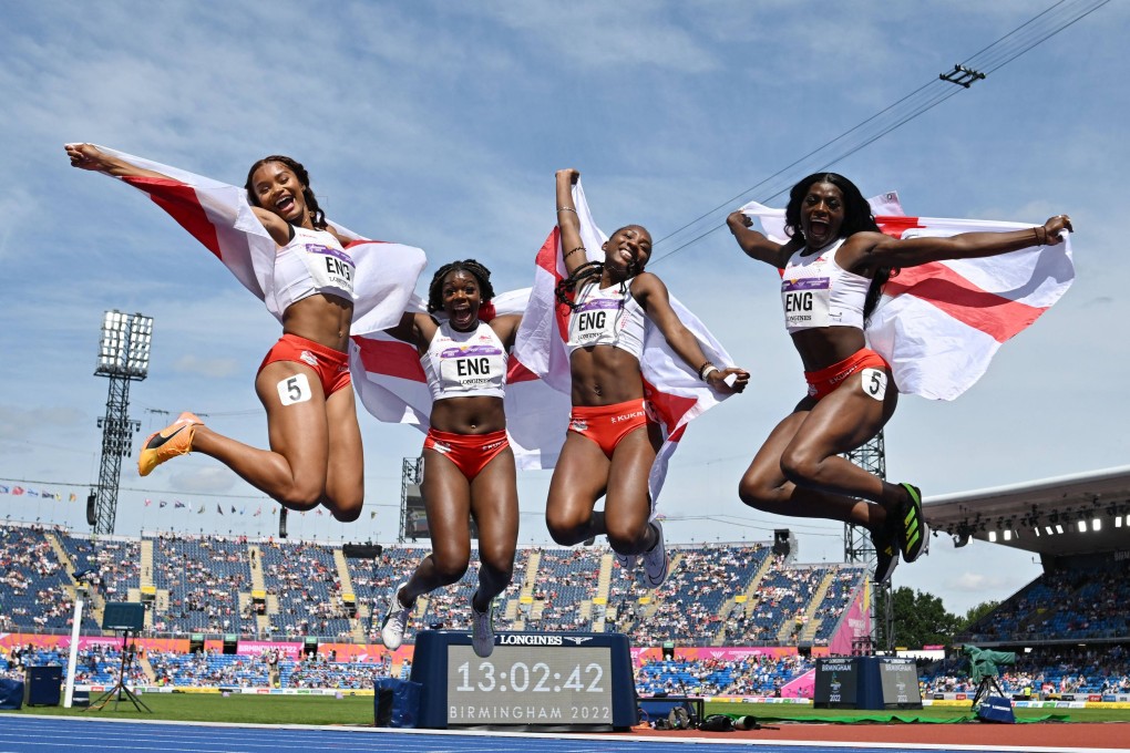 (FILES) Silver medallists Asha Philip, Imani Lansiquot, Bianca Williams and Daryll Neita celebrate after the women’s 4x100m relay final at the 2022 Commonwealth Games in Birmingham. Photo: AFP