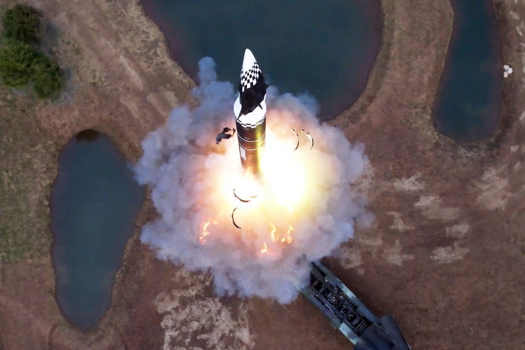 A picture released by North Korea’s officials Korean Central News Agency (KCNA) on Tuesday shows the test-fire of what it said was a “Hwasong-16B” hypersonic intermediate-range ballistic missile. Photo: KCNA/dpa