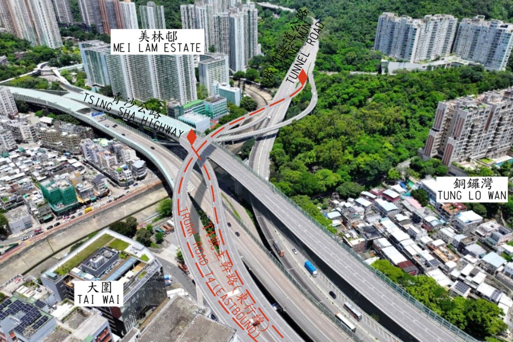 An illustration of the connection points for the Shing Sun Tunnel Road and Tsing Sha Highway to Trunk Road T4. Photo: Legco