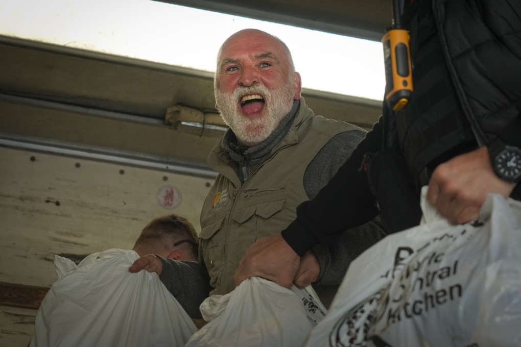 Spanish chef Jose Andres, founder of World Central Kitchen, unloads the humanitarian food packages from a truck in Kherson, Ukraine, in November. Photo: AP