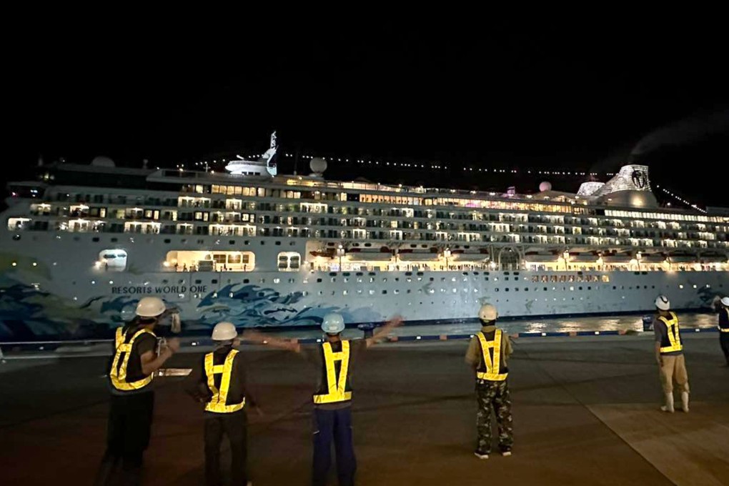 The Resorts World One cruise ship in Japan. The passengers are expected to return to Hong Kong on Friday morning. Photo: Facebook/石垣旅行社行程優惠站