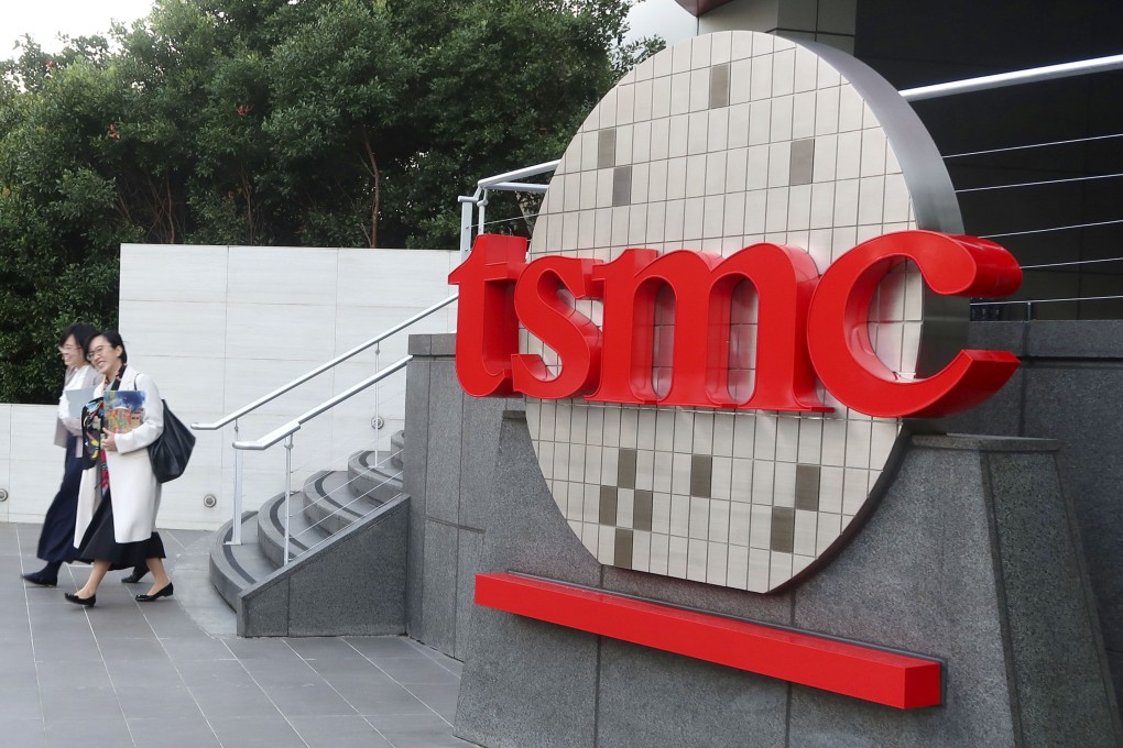 The logo of Taiwan Semiconductor Manufacturing Co seen at its headquarters inside the Hsinchu Science Park in Taiwan. Photo: Kyodo