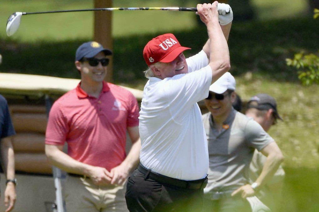 Donald Trump plays golf in Mobara, south of Tokyo, during his 2020 visit to Japan. Photo: Kyodo News via AP